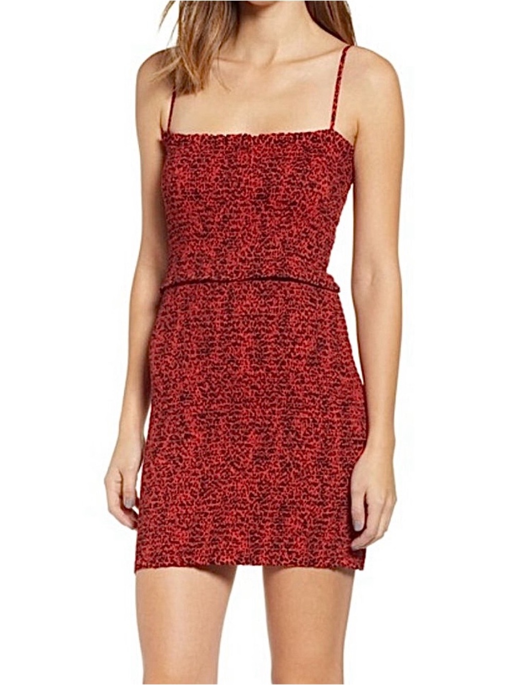 AFRM Smocked Red and Black Leopard Print Dress